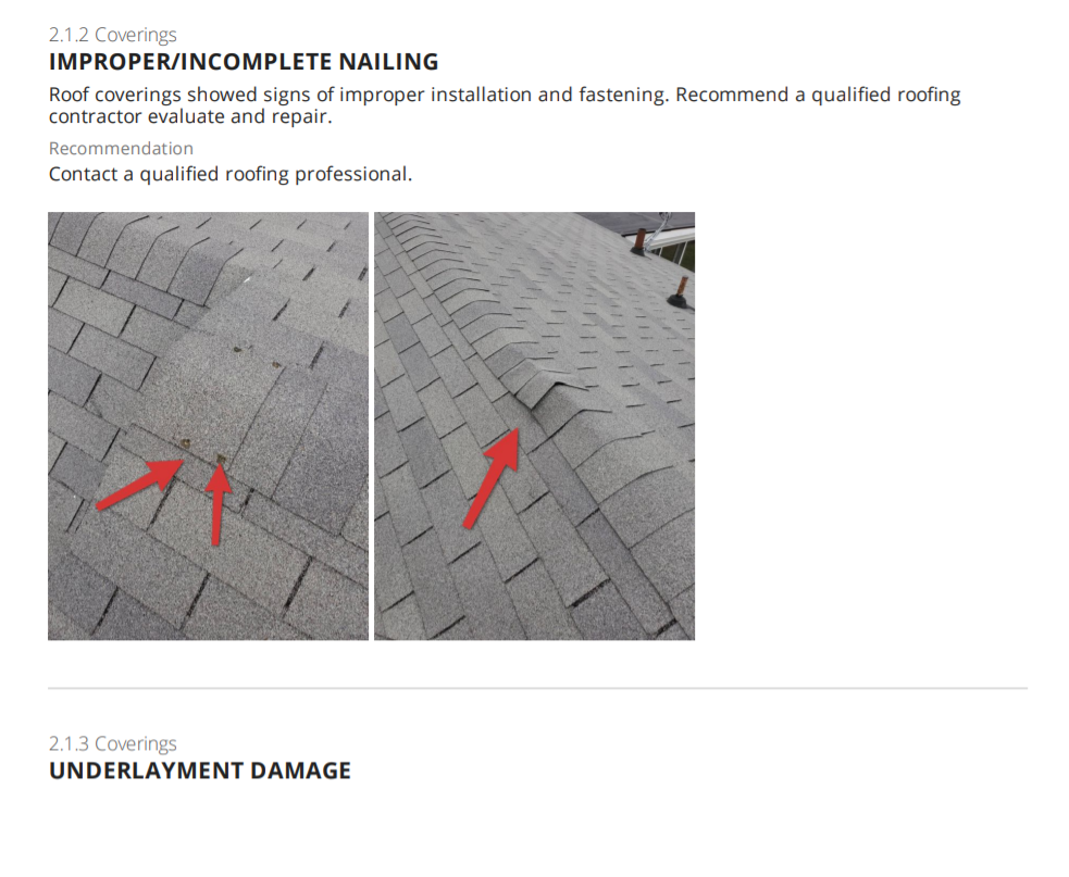 Sample Inspection Roof Covering